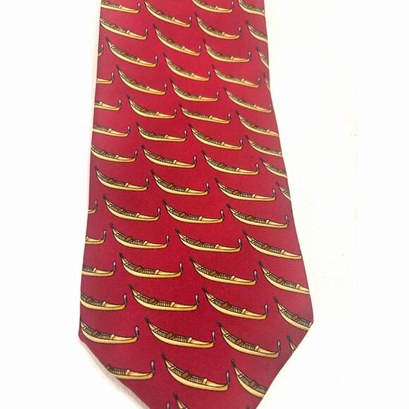 Fabris Venezia 100% Silk Tie Made in Italy Red Venetian Gondola Novelty Necktie - Picture 5 of 5